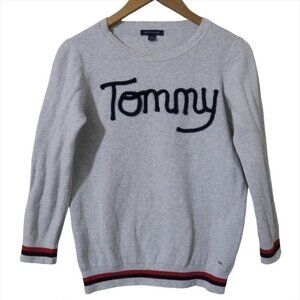 Tommy Hilfiger Gray Embroidered Script Sweater Crewneck Lounge Pullover Sm